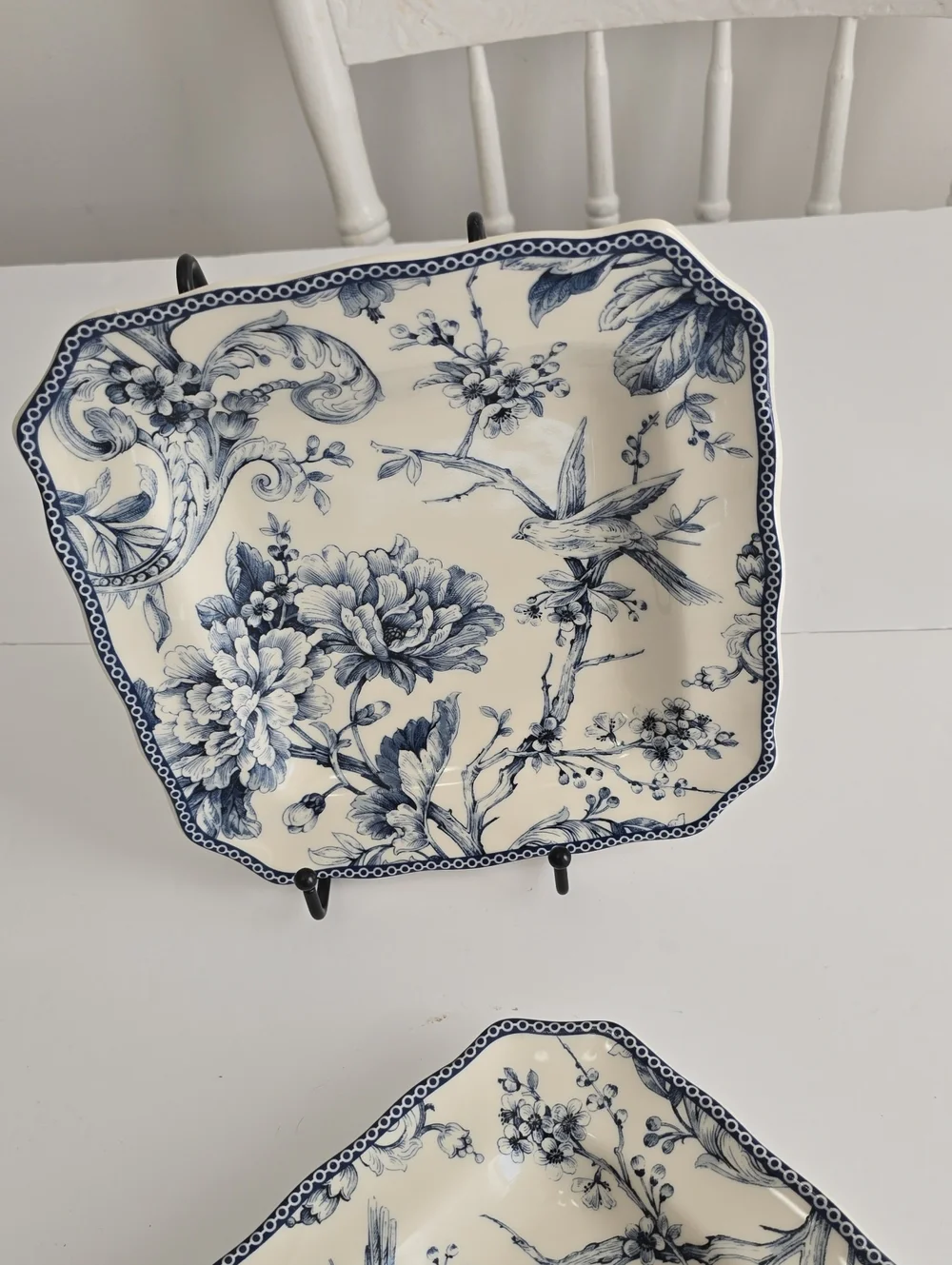 NWOT 222 Fifth Set Of 2 Adelaide Blue Fine China Salad Plates Square Porcelain